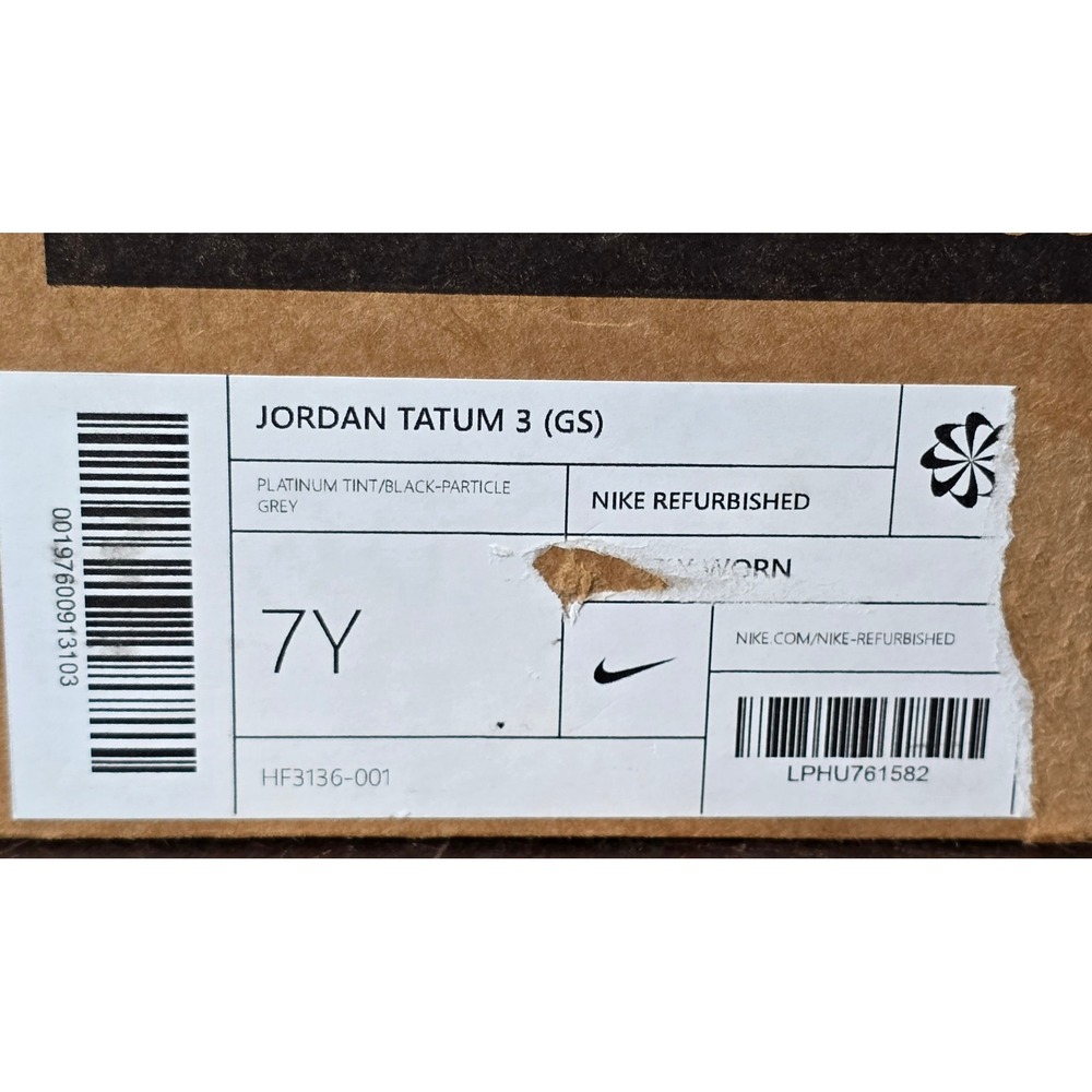 Jordan Tatum‎ 3 (GS) Platinum Tint Black Particle Grey 7Y Sneakers refurbished - Picture 3 of 15